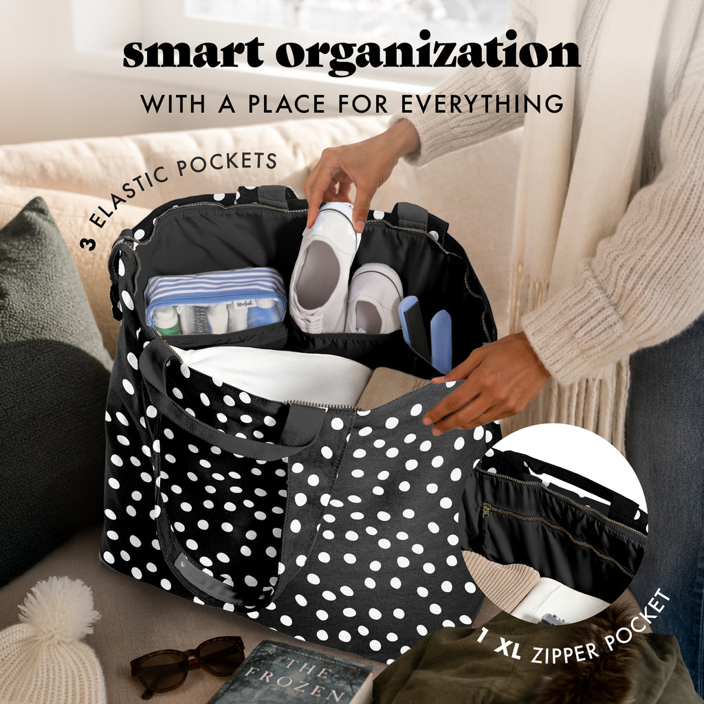 All The Things XL Travel Tote Bag, B&W Dot