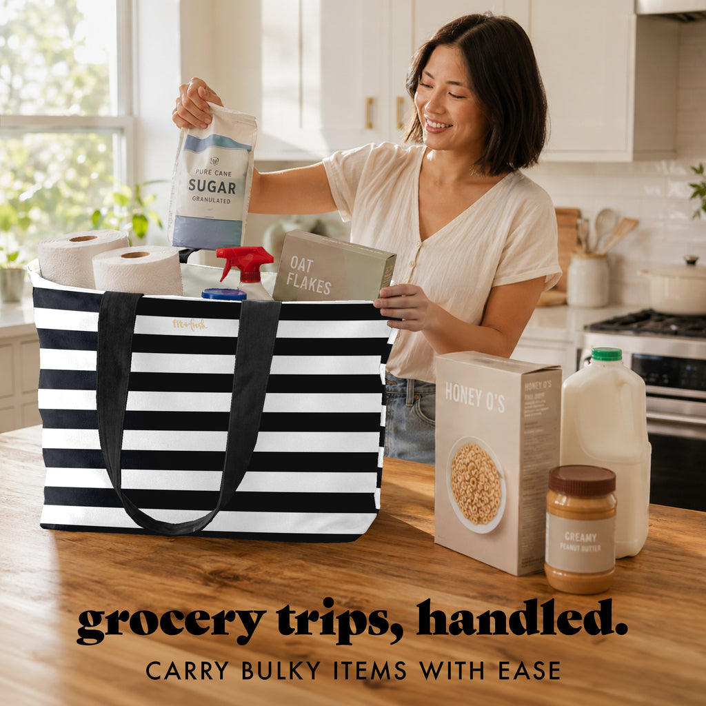 All The Things XL Travel Tote Bag, B&W Stripe