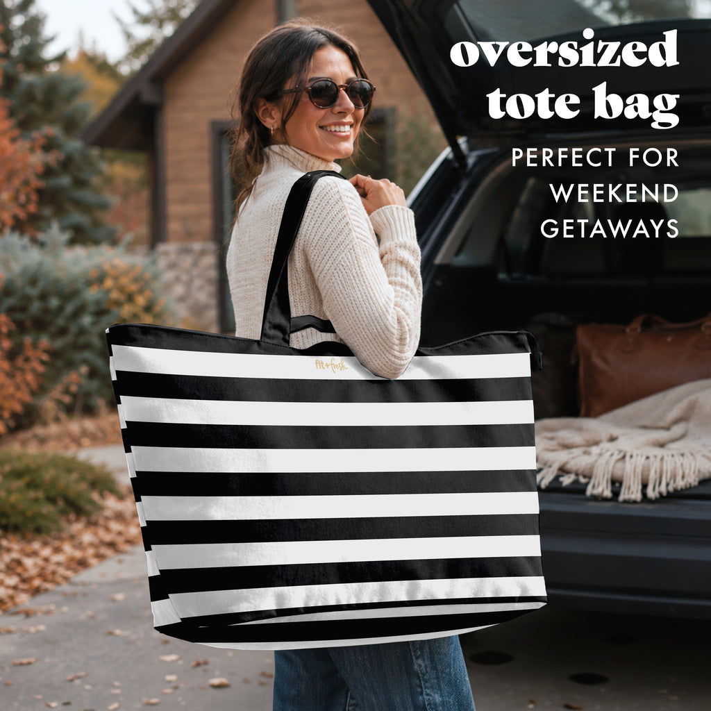 All The Things XL Travel Tote Bag, B&W Stripe
