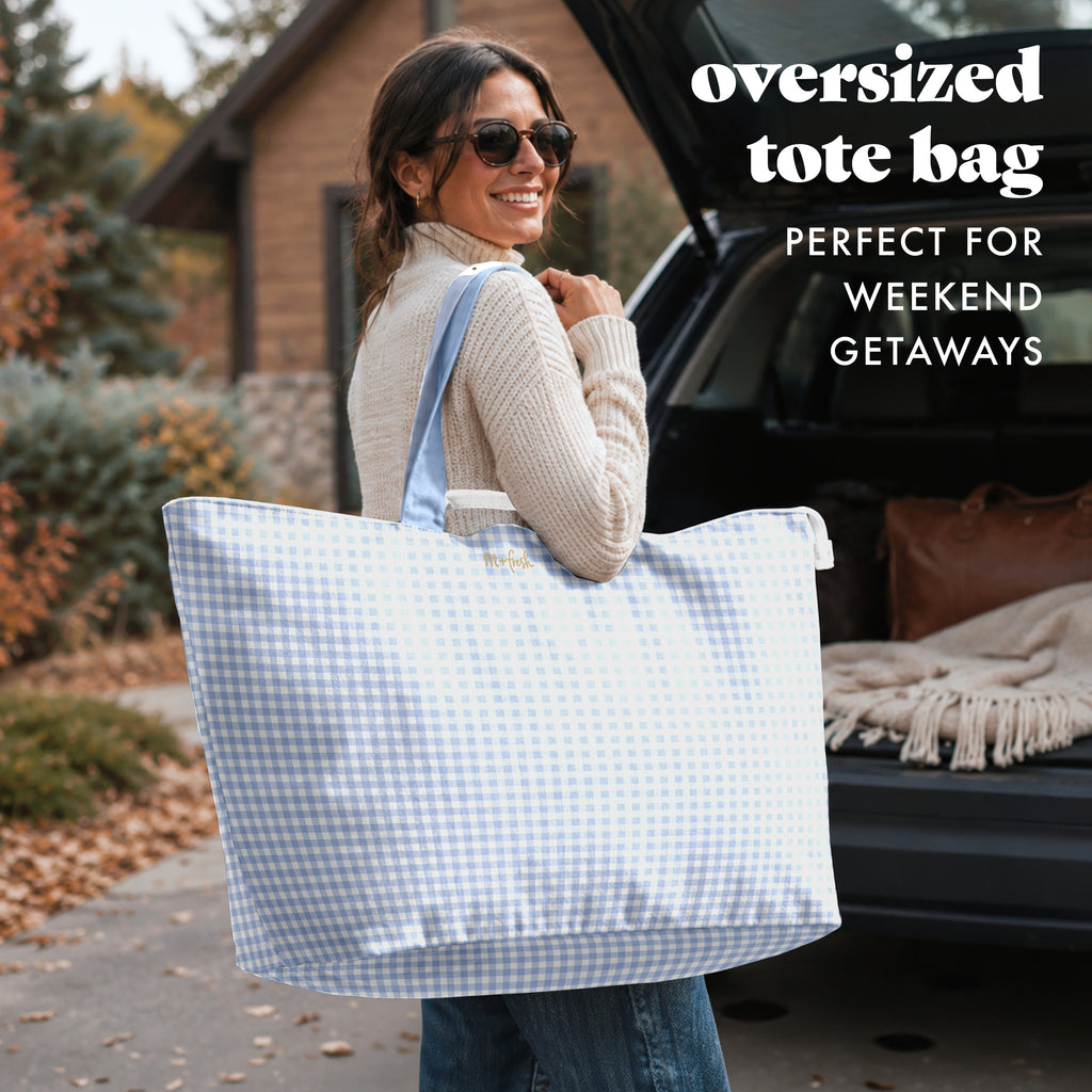 All The Things XL Travel Tote Bag, Blue Gingham