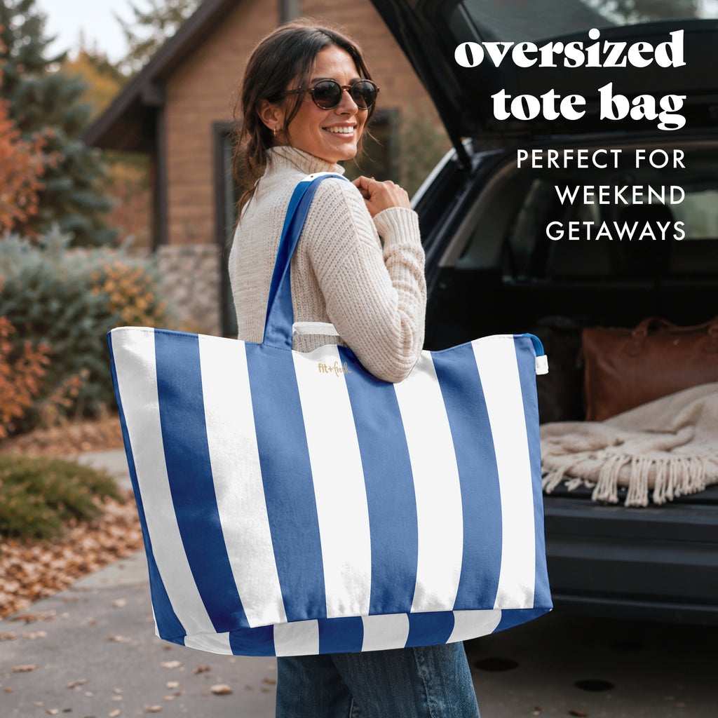 All The Things XL Travel Tote Bag, Cobalt Cabana Stripe
