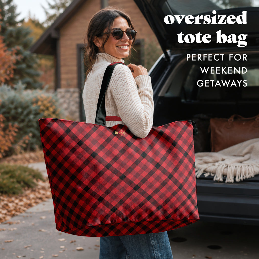 All The Things XL Travel Tote Bag, Red Checkered