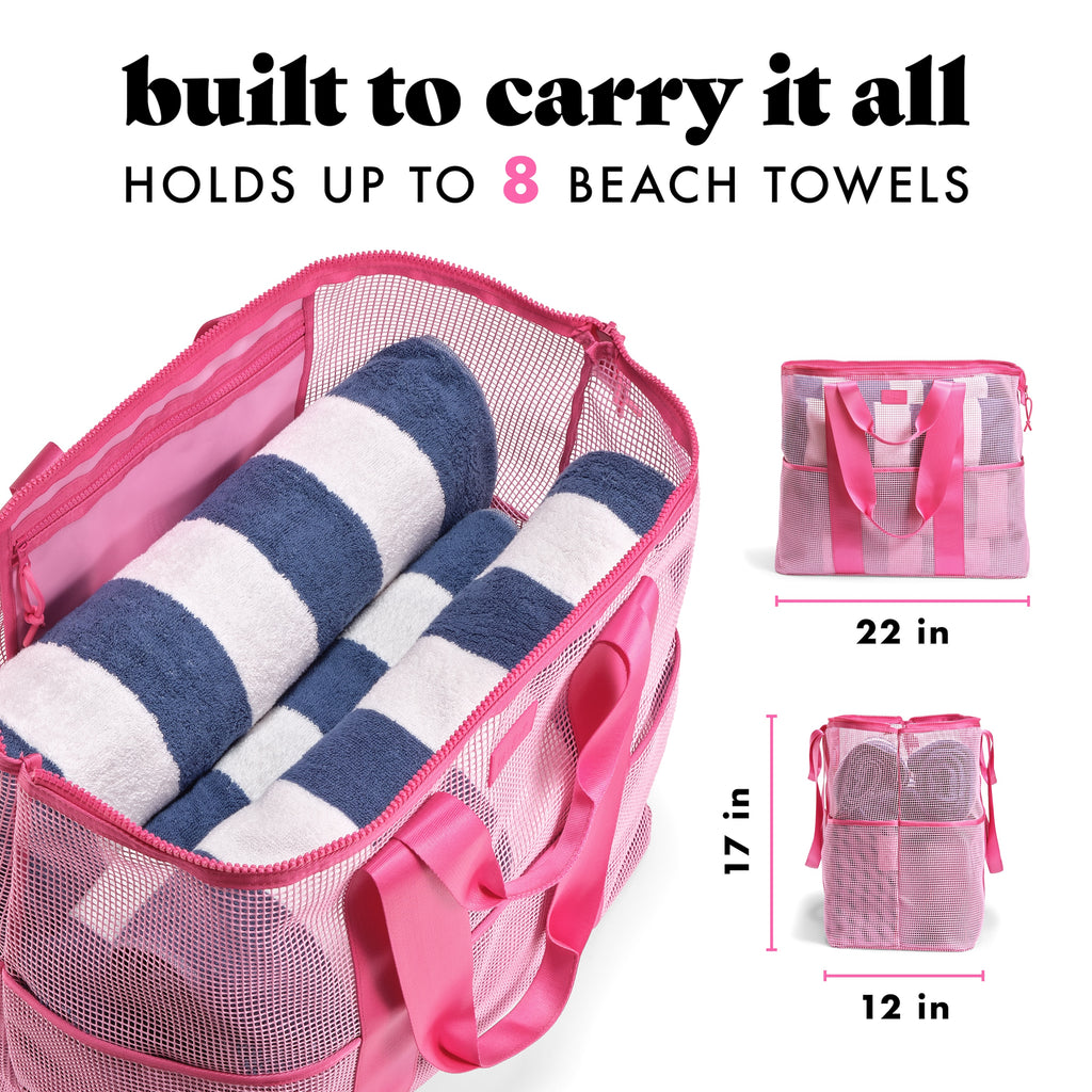 The Shore Thing® XL Marine Grade Mesh Beach Bag, Flamingo Pink