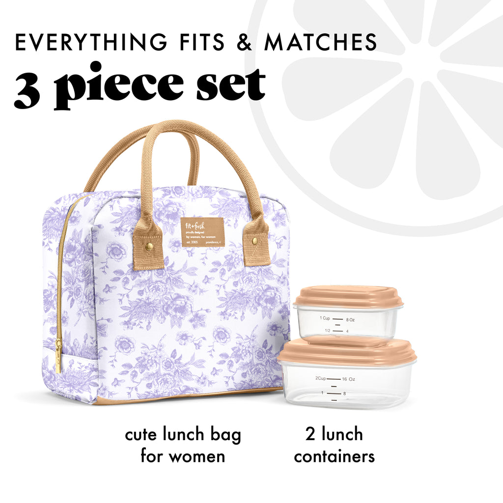 Bloomington Lunch Bag with Lunch Kit, Lavender Floral Toile