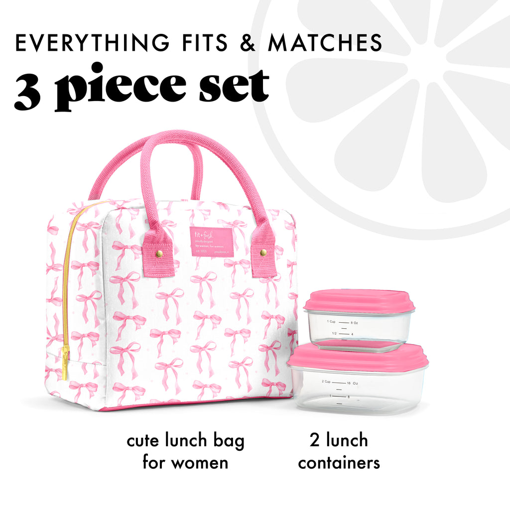 Bloomington Lunch Bag with Lunch Kit, Pink Satin Bows