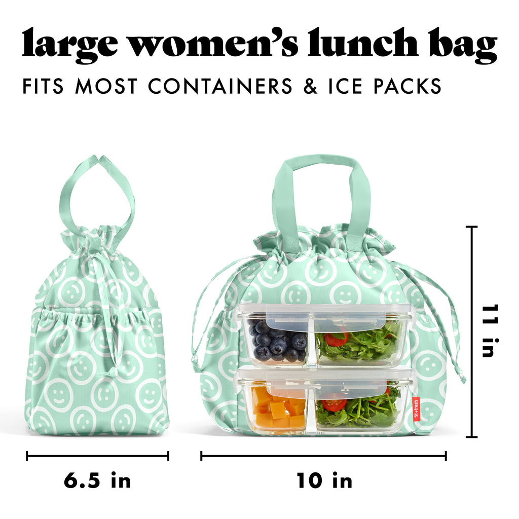 Cromwell Cinch Lunch Tote with Lunch Kit, Mint Smiles