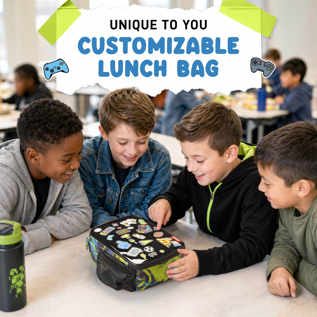 Pipsticks® Sticker Kids Lunch Bag with Pipstickers® Sticker Sheet, Black