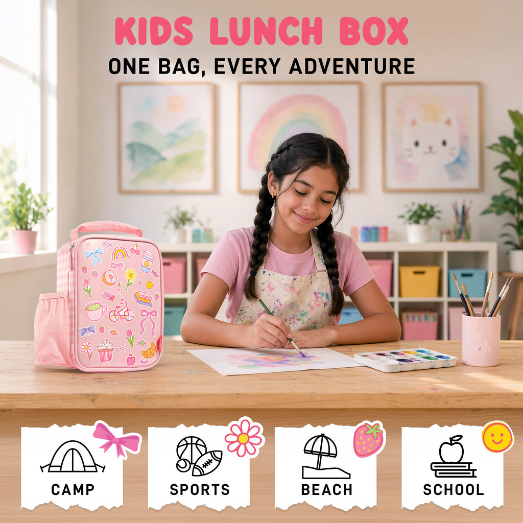 Pipsticks® Sticker Kids Lunch Bag with Pipstickers® Sticker Sheet, Pink Gingham