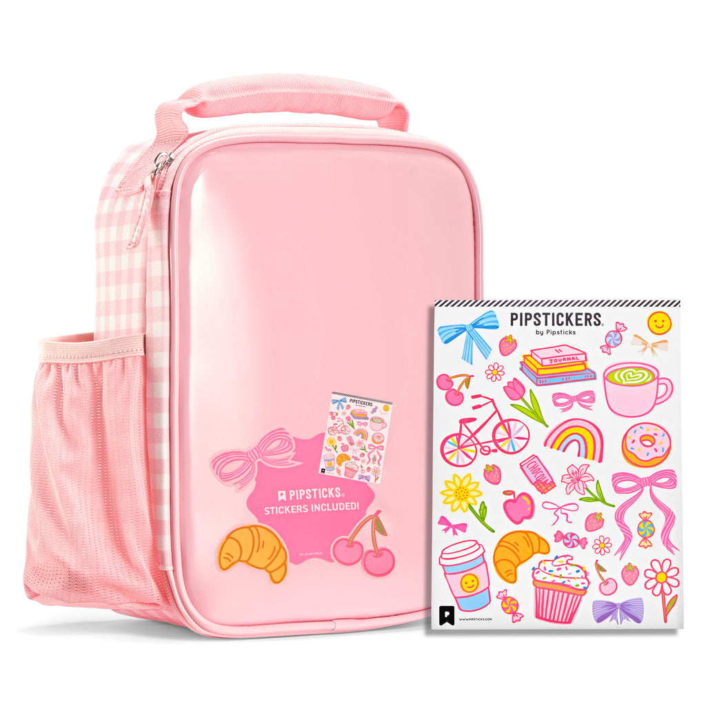 Pipsticks® Sticker Kids Lunch Bag with Pipstickers® Sticker Sheet, Pink Gingham