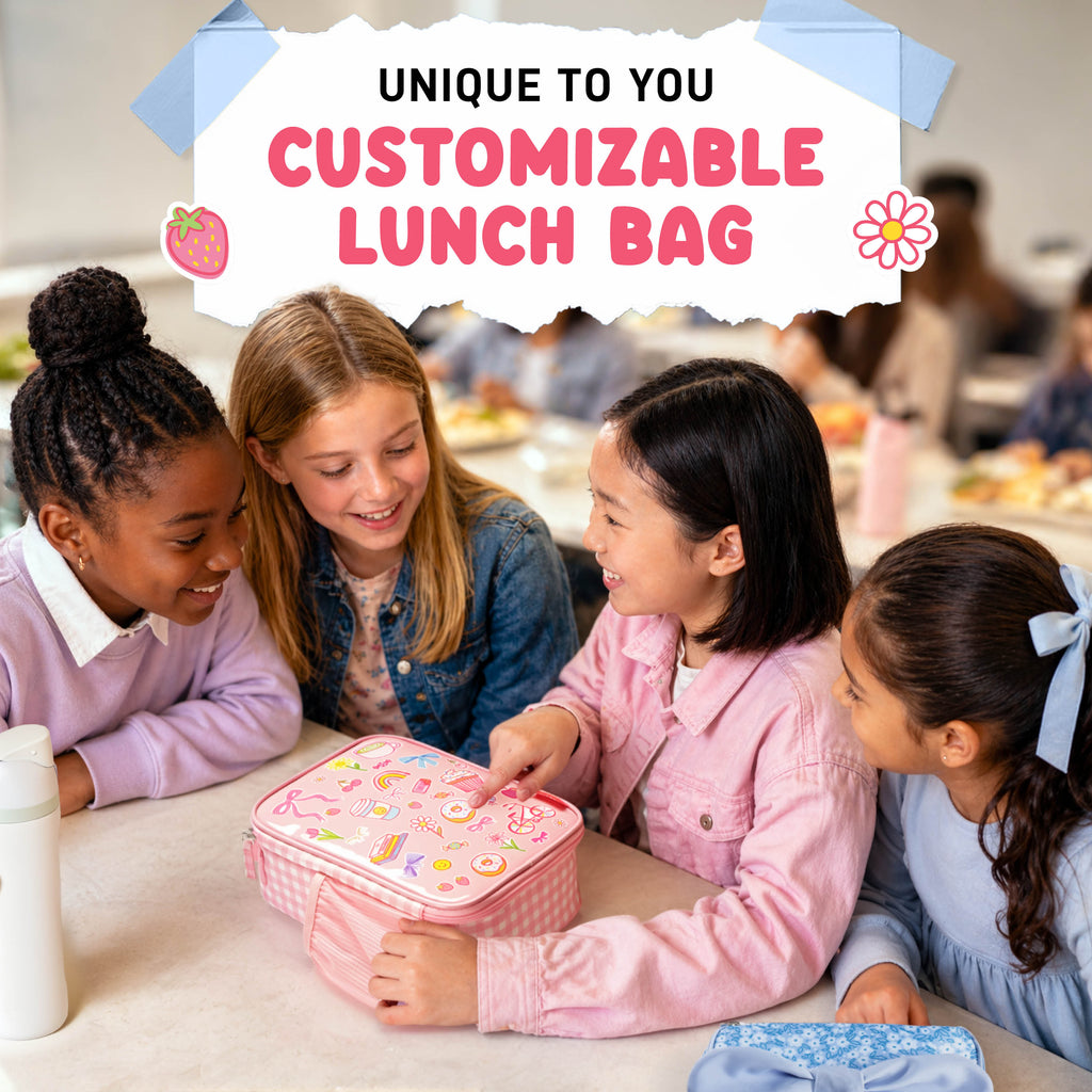 Pipsticks® Sticker Kids Lunch Bag with Pipstickers® Sticker Sheet, Pink Gingham