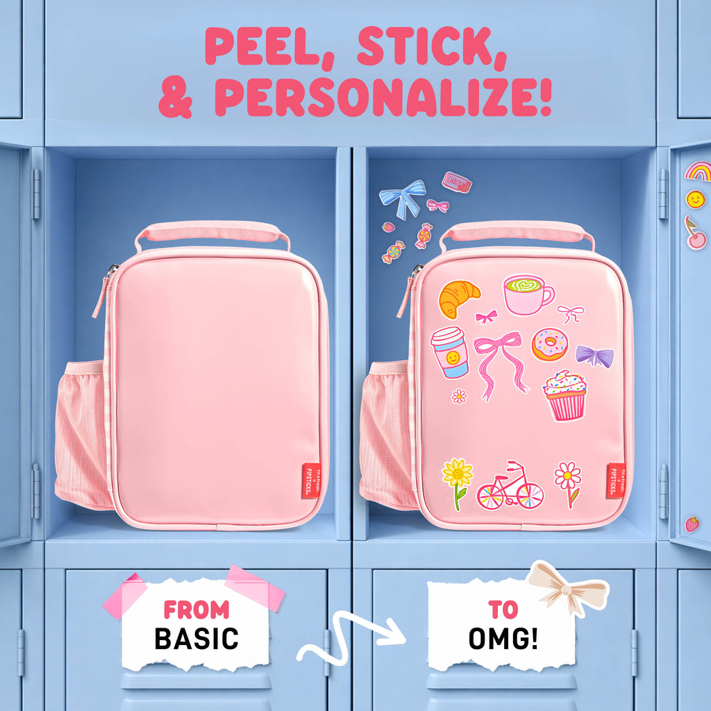 Pipsticks® Sticker Kids Lunch Bag with Pipstickers® Sticker Sheet, Pink Gingham