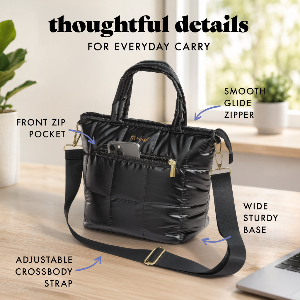 Eliana Lunch Tote with Lunch Kit, Metallic Black