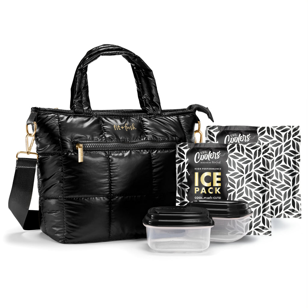 Eliana Lunch Tote with Lunch Kit, Metallic Black