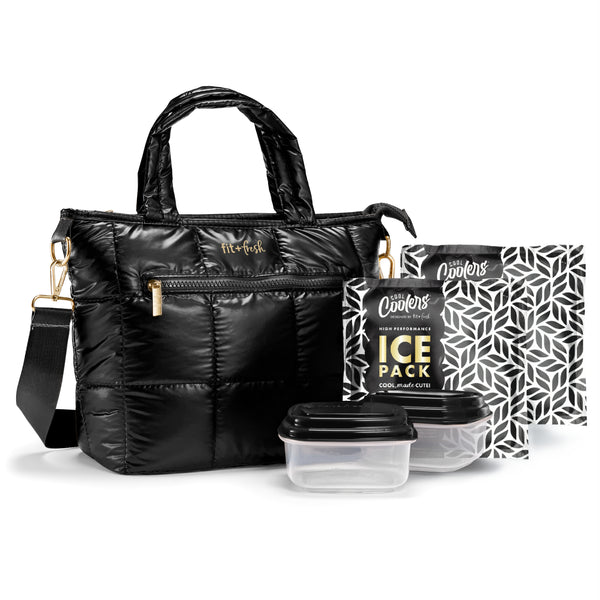 Eliana Lunch Tote with Lunch Kit, Metallic Black