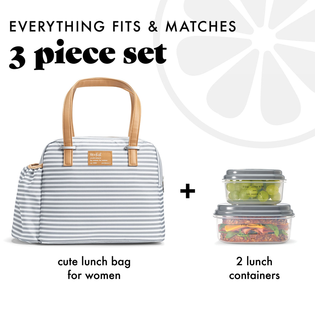 Laketown Lunch Bag with Lunch Kit, Thin Gray Stripe