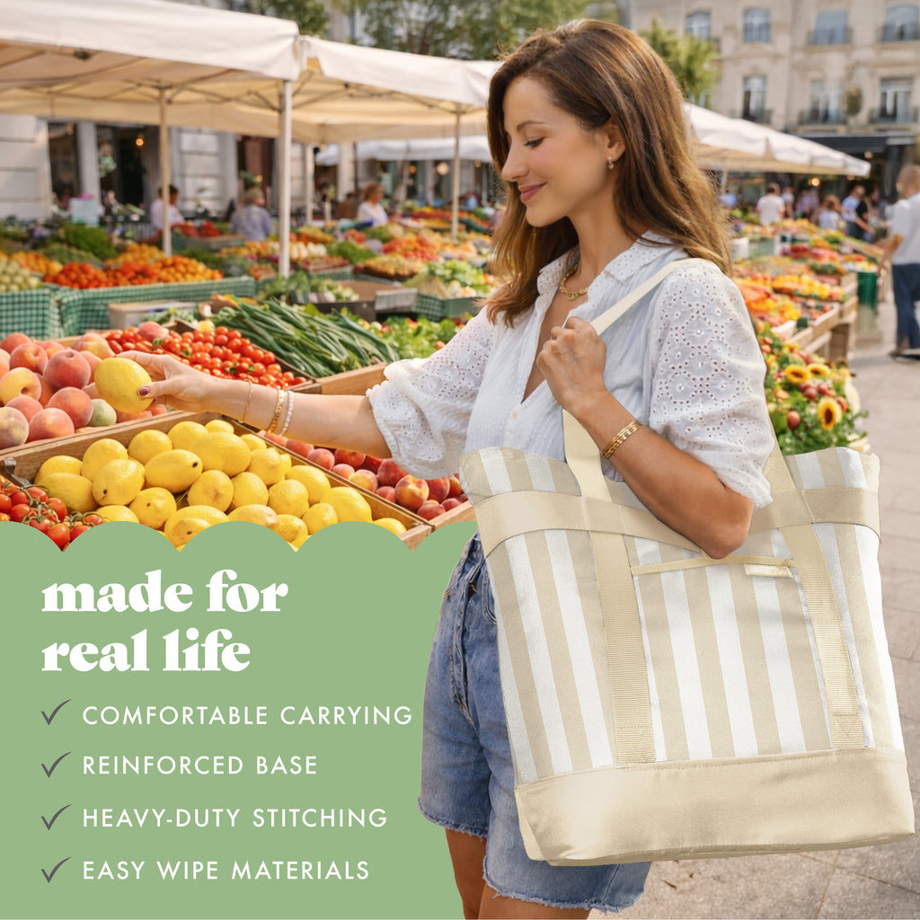 XL Insulated Cooler Tote Bag, Pina Colada Cabana Stripe