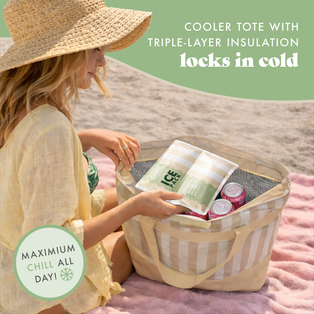 XL Insulated Cooler Tote Bag, Pina Colada Cabana Stripe