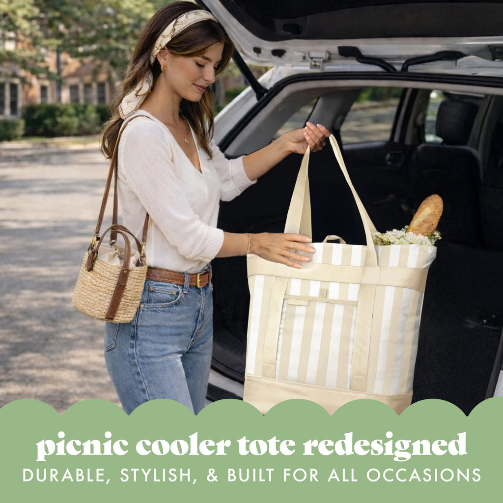 XL Insulated Cooler Tote Bag, Pina Colada Cabana Stripe