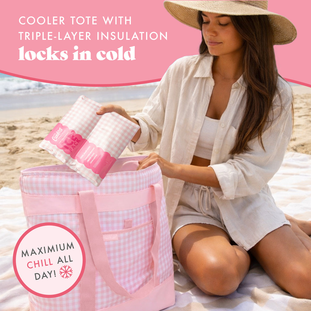 XL Insulated Cooler Tote Bag, Pink Gingham
