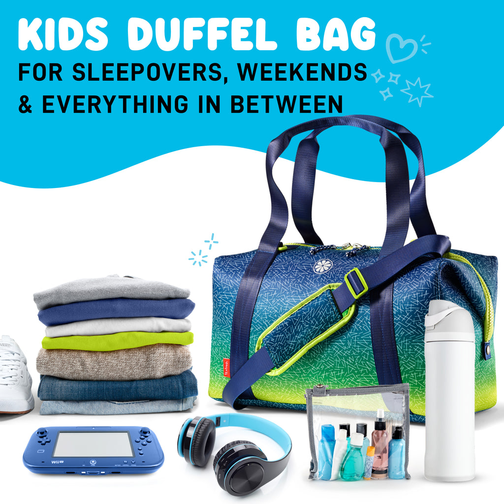 Neoprene Kids Travel Duffel, Blue Green