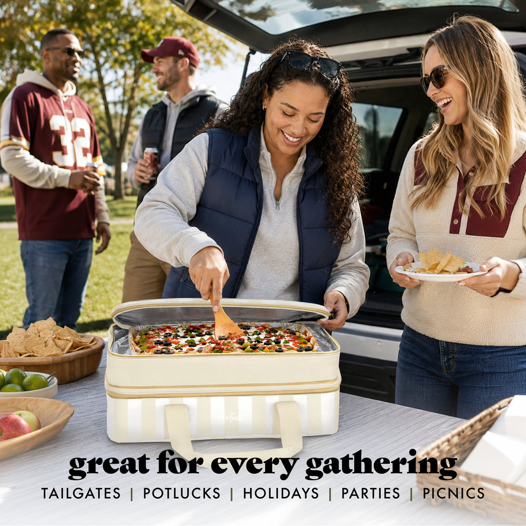 Insulated Double Decker Casserole Carrier, Pina Colada Cabana Stripe