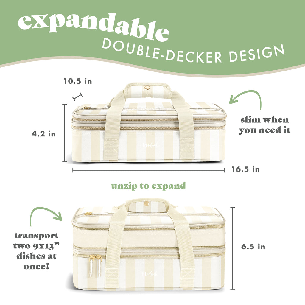 Insulated Double Decker Casserole Carrier, Pina Colada Cabana Stripe