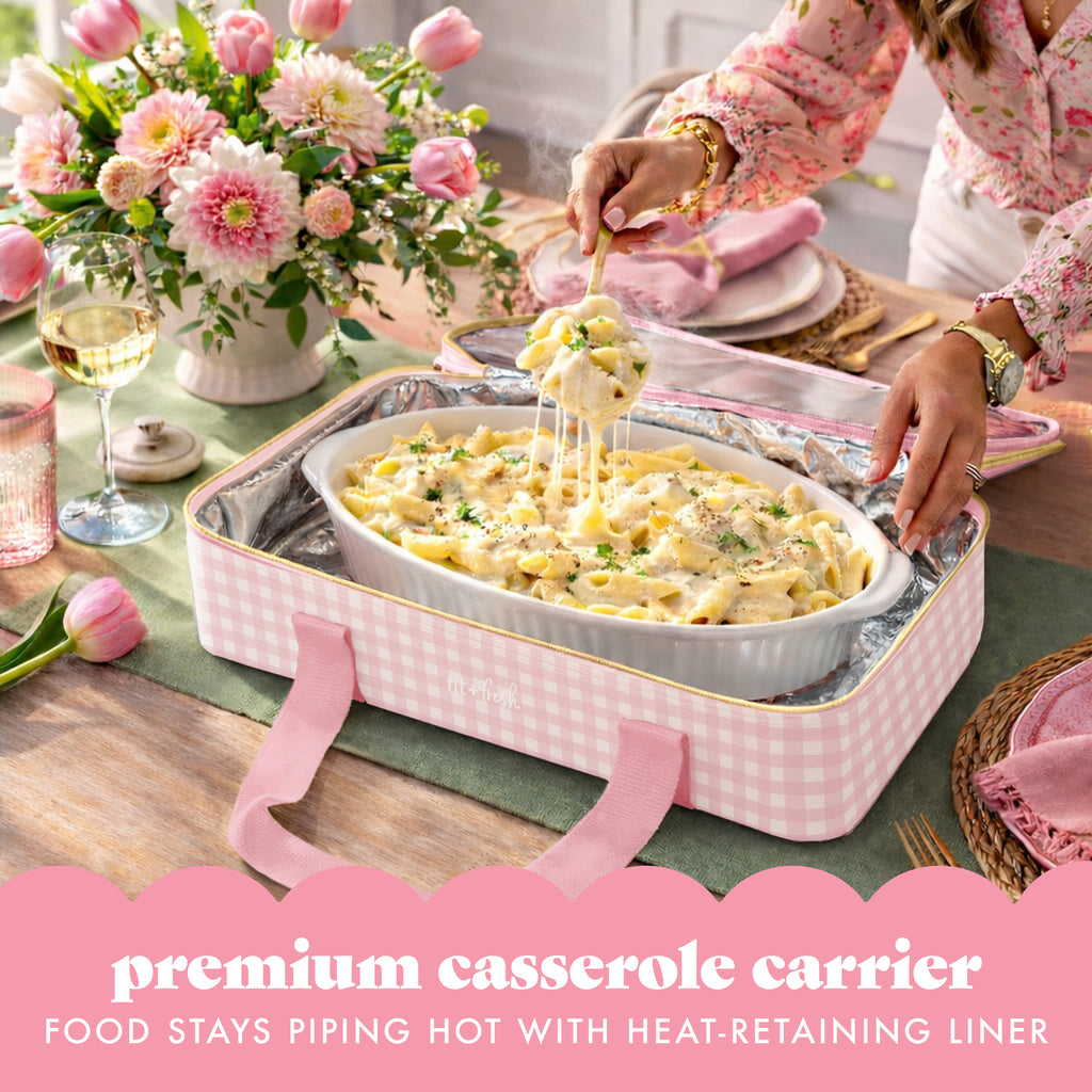 Insulated Double Decker Casserole Carrier, Pink Gingham