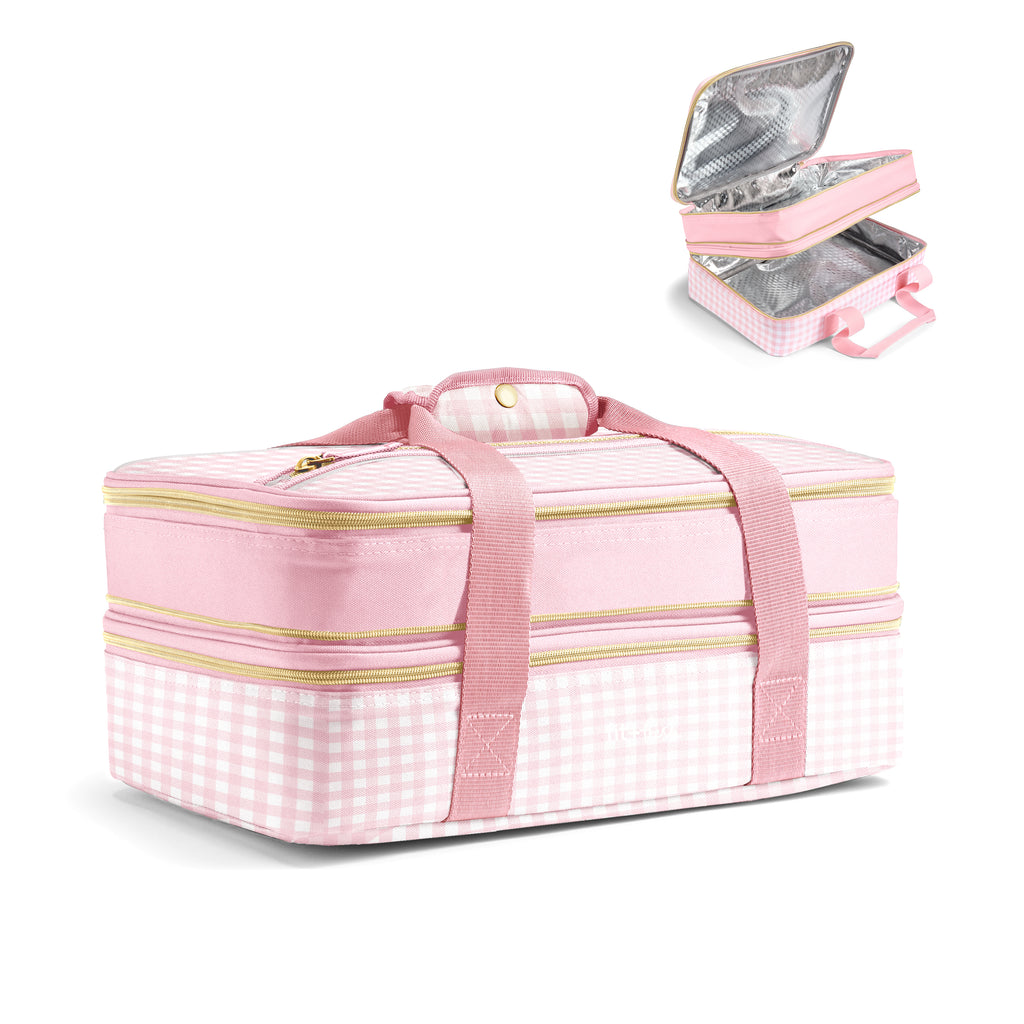 Insulated Double Decker Casserole Carrier, Pink Gingham