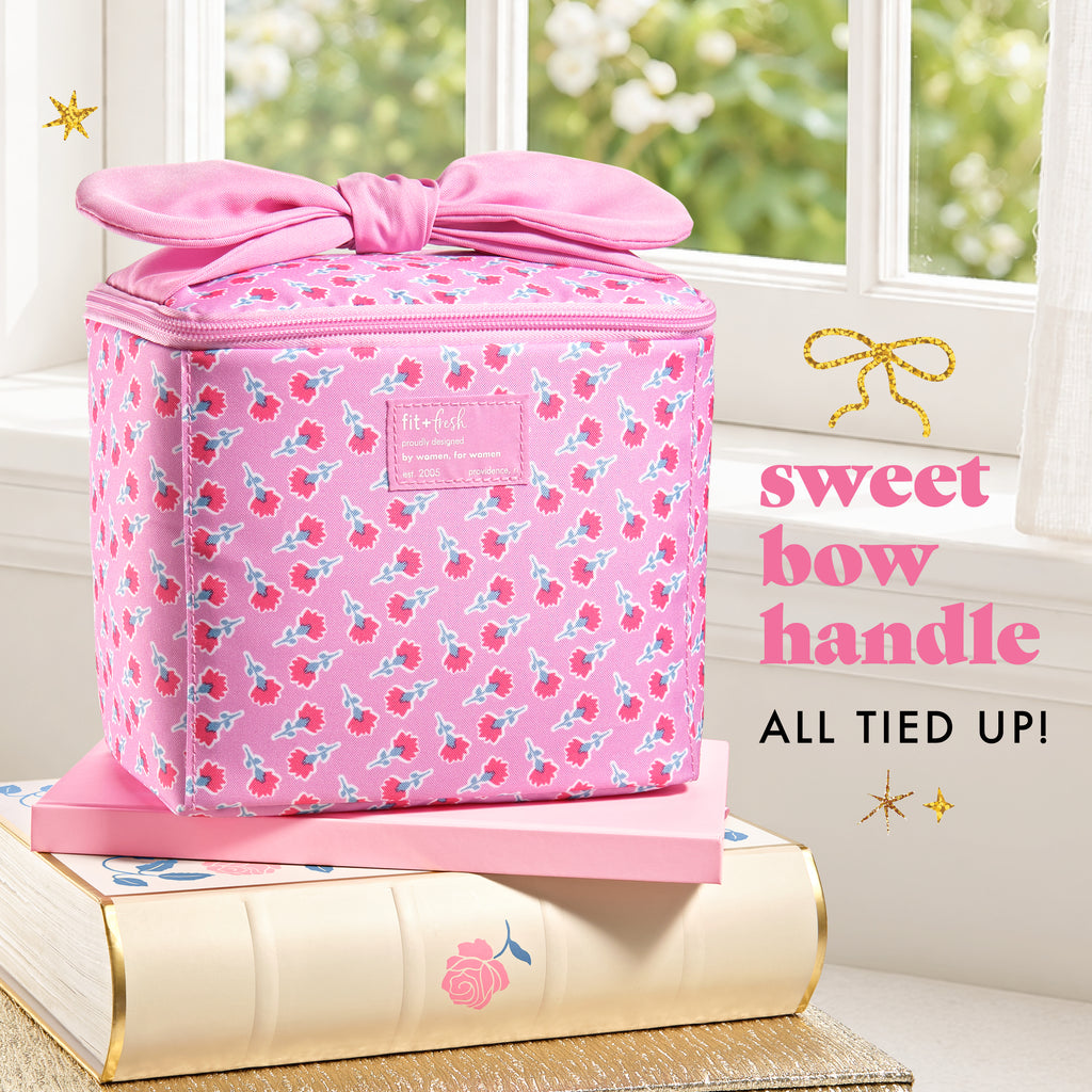 Luna Bow Kids Lunch Tote, Sweet Pink Block