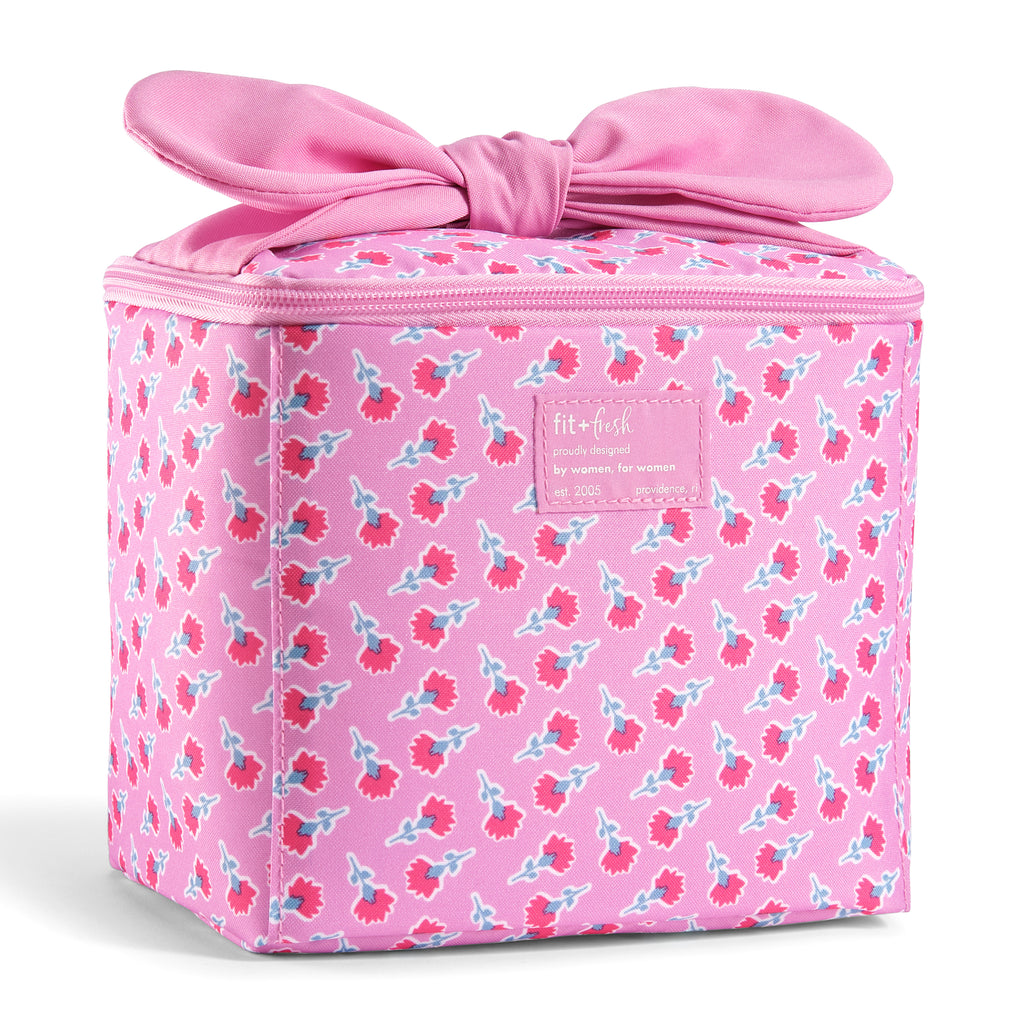 Luna Bow Kids Lunch Tote, Sweet Pink Block