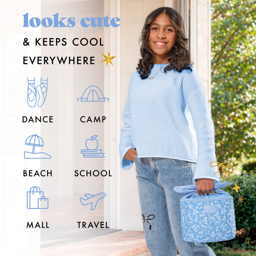 Luna Bow Kids Lunch Tote, Cornflower in Bloom