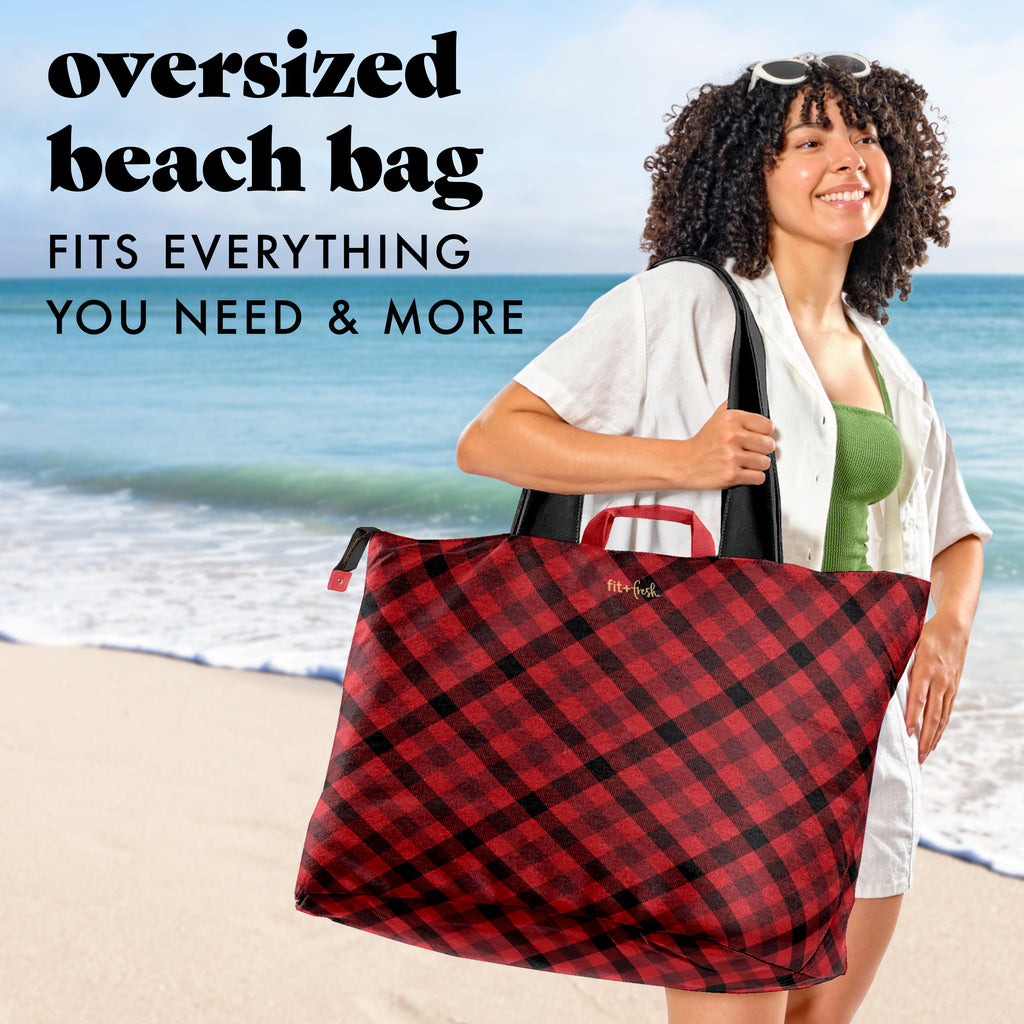 All The Things XL Travel Tote Bag, Red Checkered