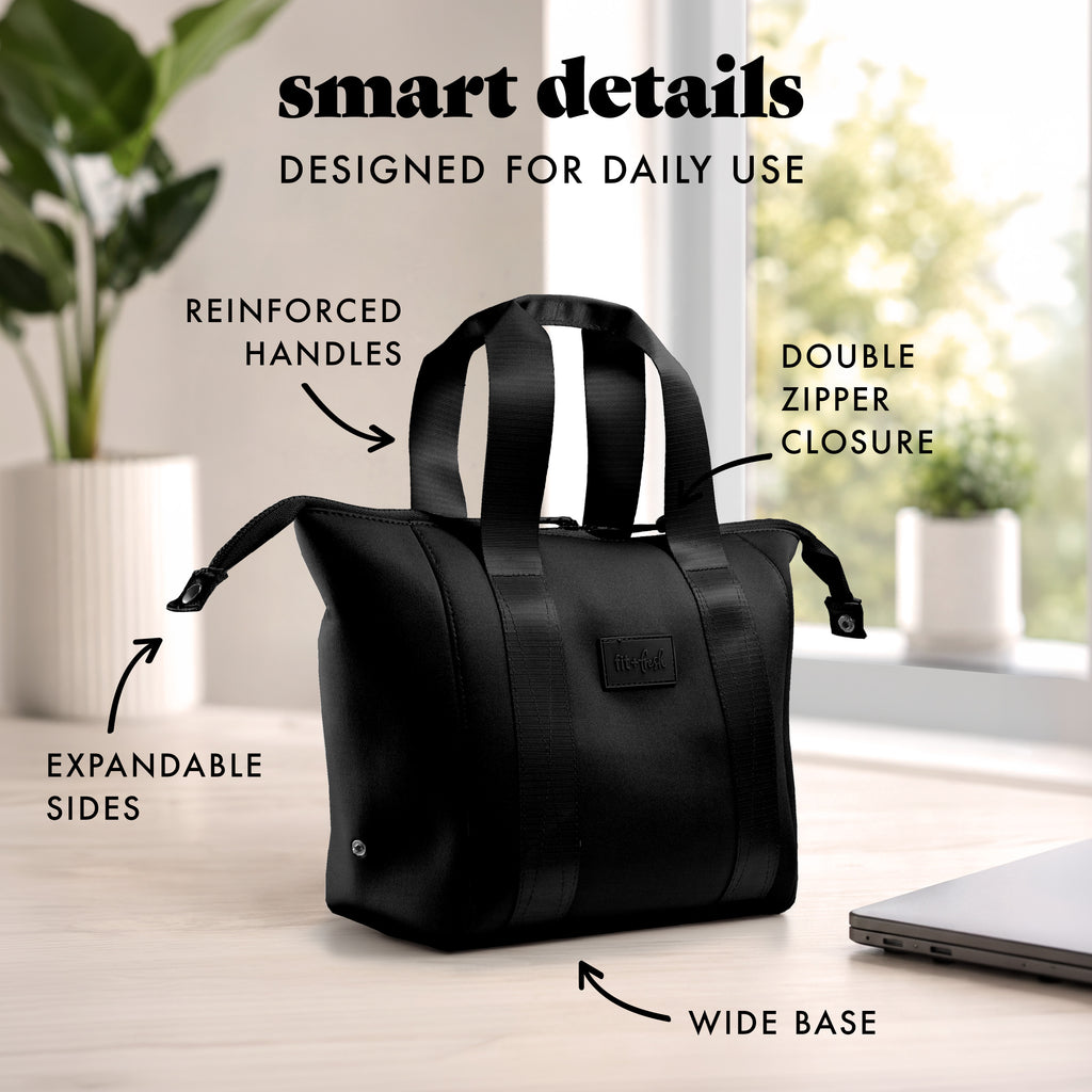Remi Neoprene Lunch Bag with Lunch Kit, Black