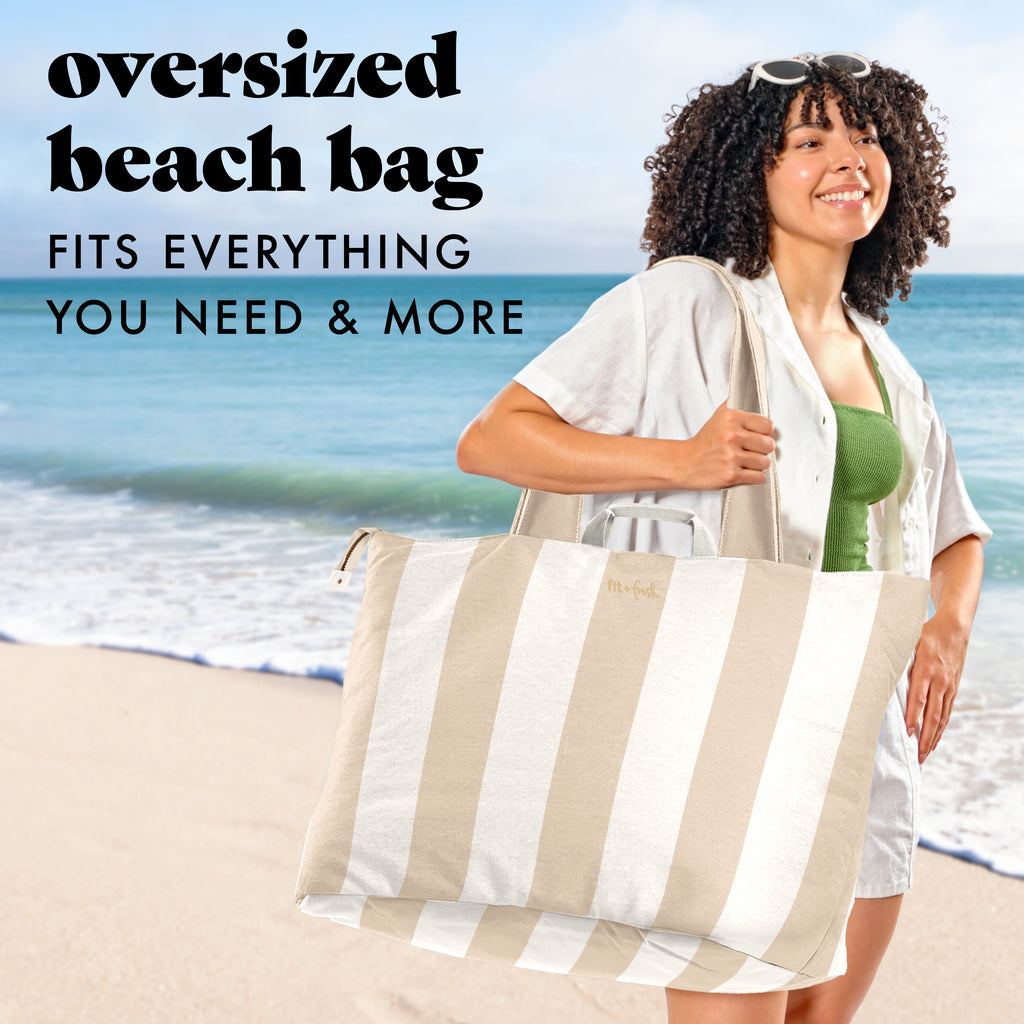 All The Things XL Travel Tote Bag, Pina Colada Cabana Stripe