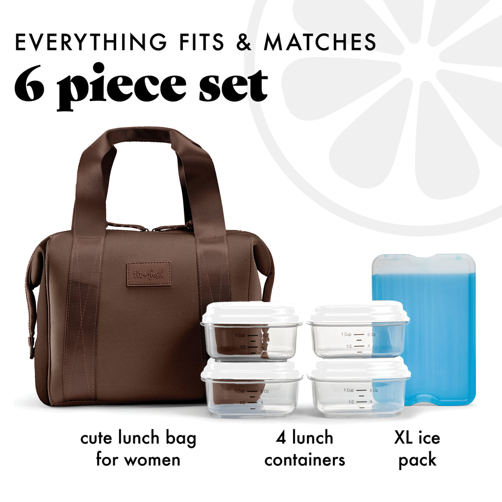 Remi Neoprene Lunch Bag with Lunch Kit, Dark Chocolate
