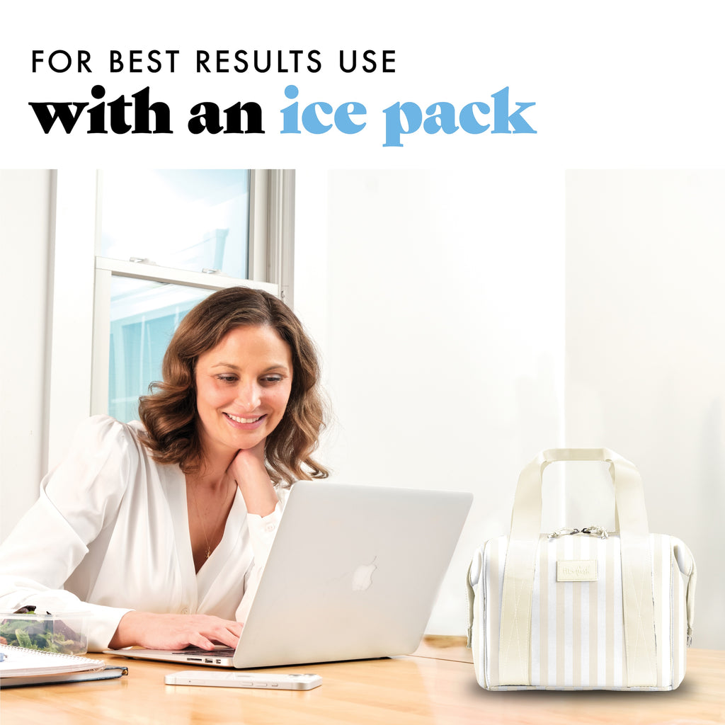 Remi Neoprene Lunch Bag with Lunch Kit, Ivory Stripe