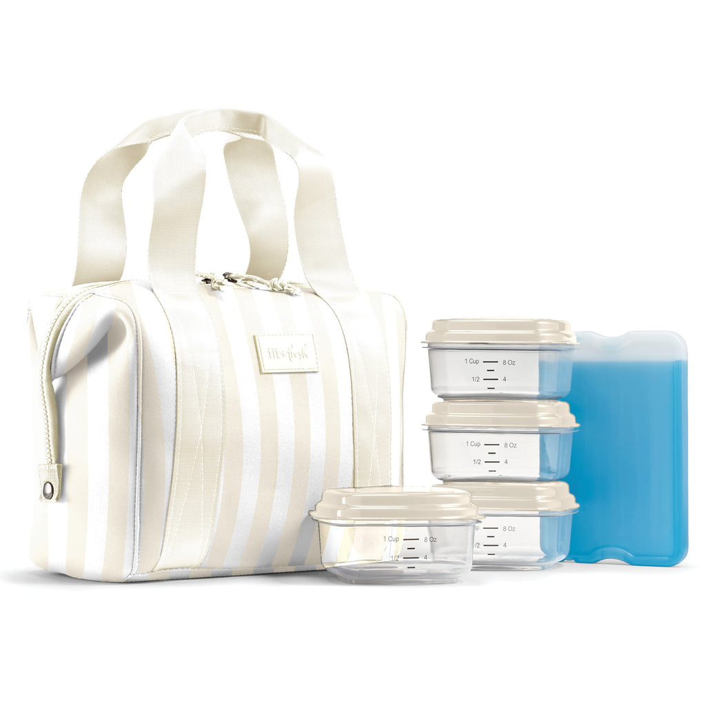 Remi Neoprene Lunch Bag with Lunch Kit, Ivory Stripe