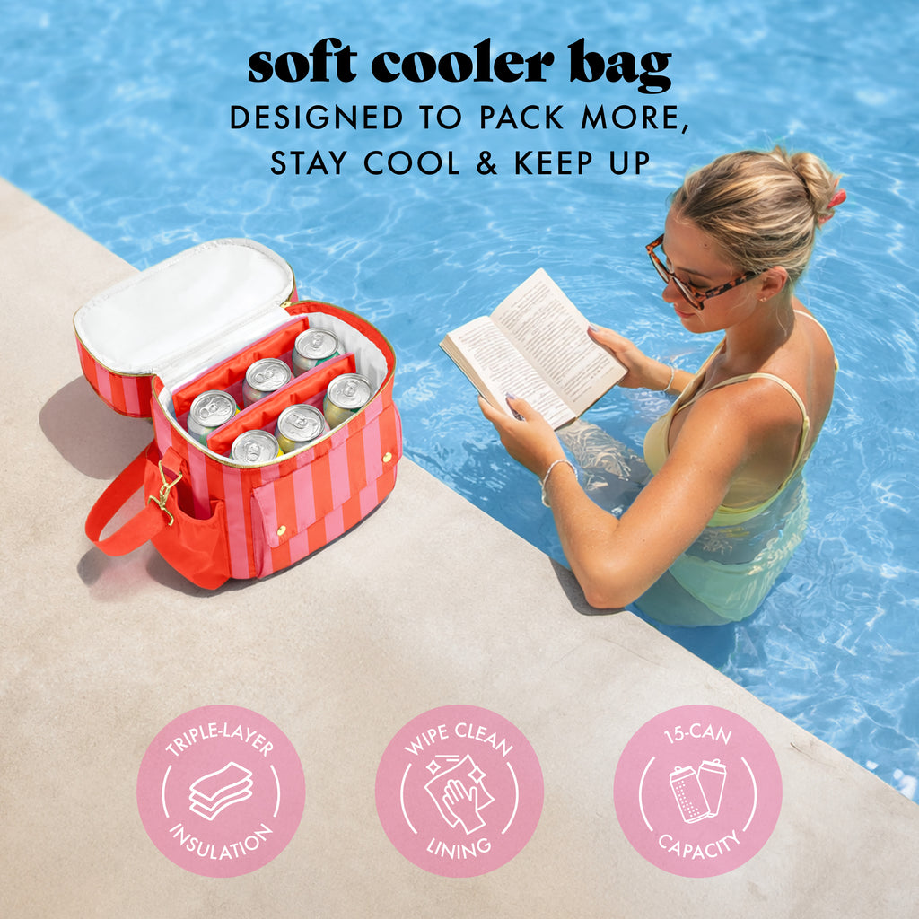 Sidekick 15-Can Dual Compartment Cooler Bag, Daiquiri Cabana Stripe