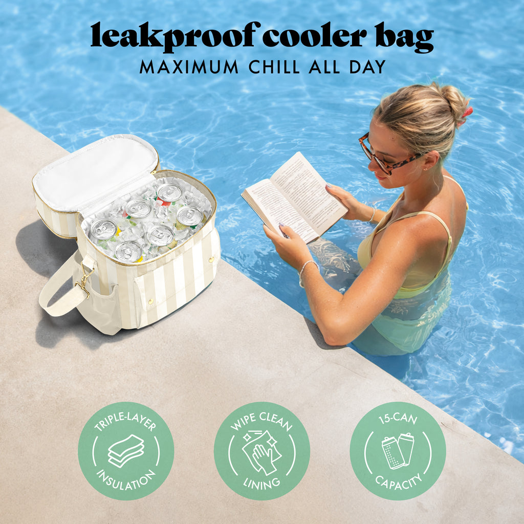 Sidekick 15-Can Dual Compartment Cooler Bag, Pina Colada Cabana Stripe