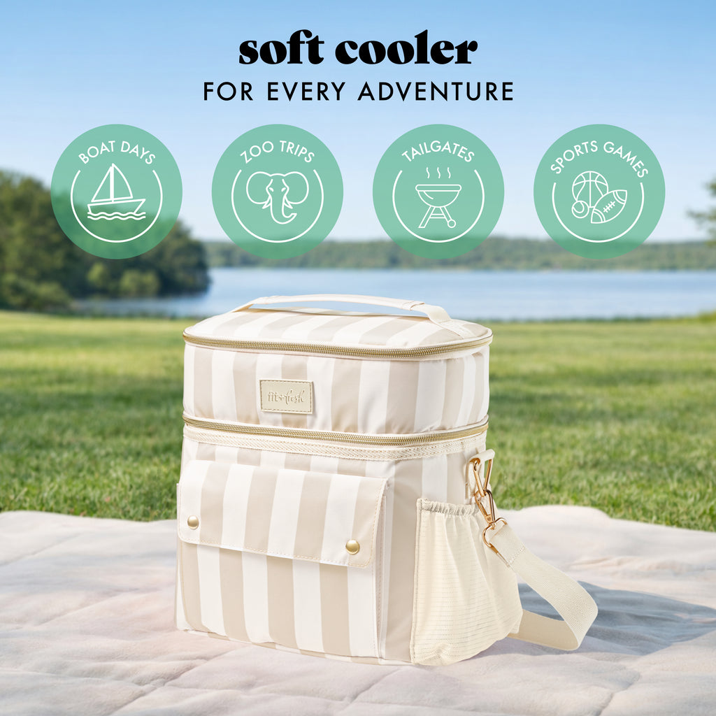 Sidekick 15-Can Dual Compartment Cooler Bag, Pina Colada Cabana Stripe