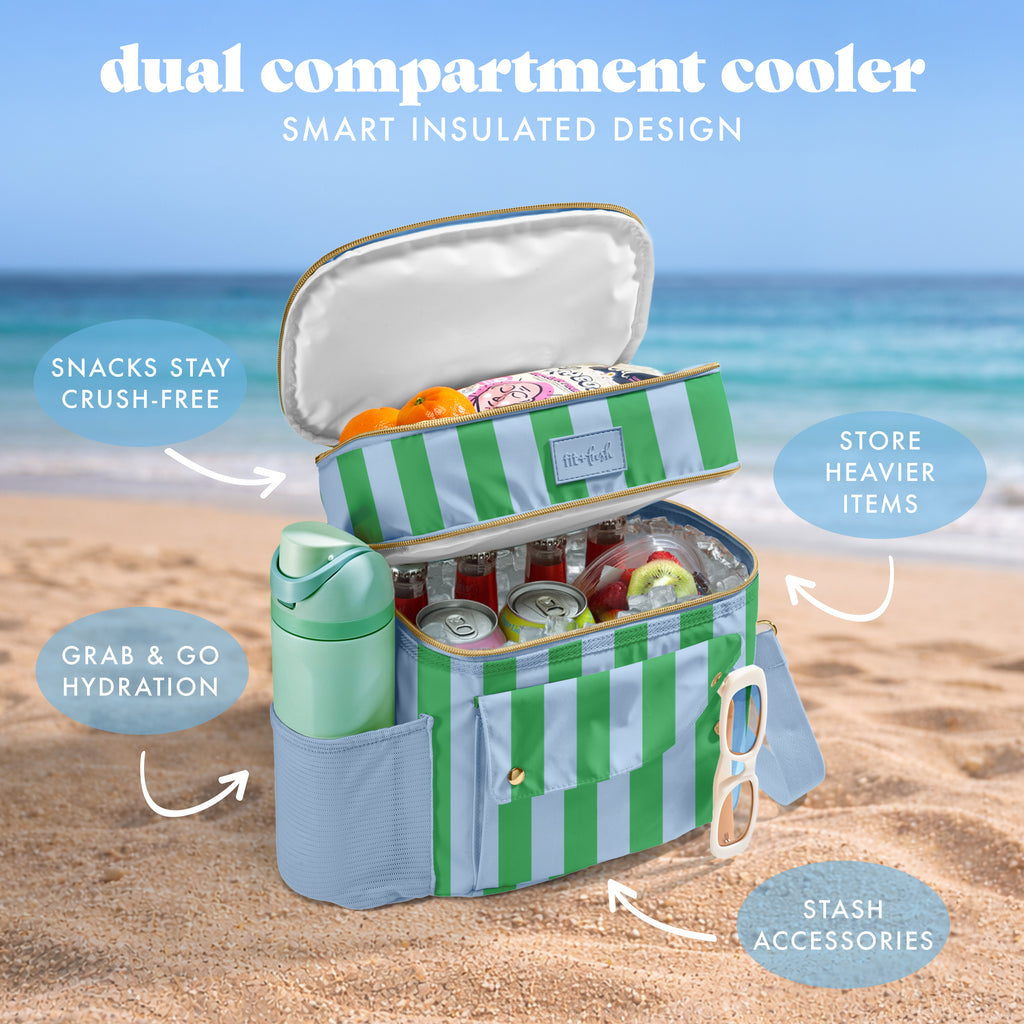 Sidekick 15-Can Dual Compartment Cooler Bag, Coastal Cabana Stripe