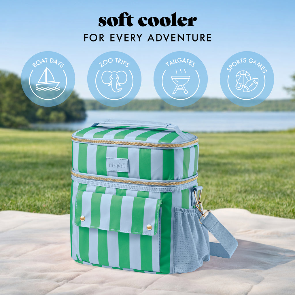 Sidekick 15-Can Dual Compartment Cooler Bag, Coastal Cabana Stripe