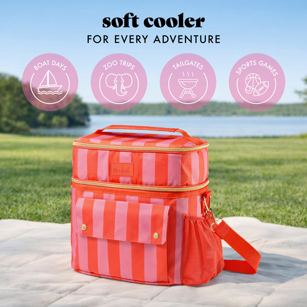Sidekick 15-Can Dual Compartment Cooler Bag, Daiquiri Cabana Stripe